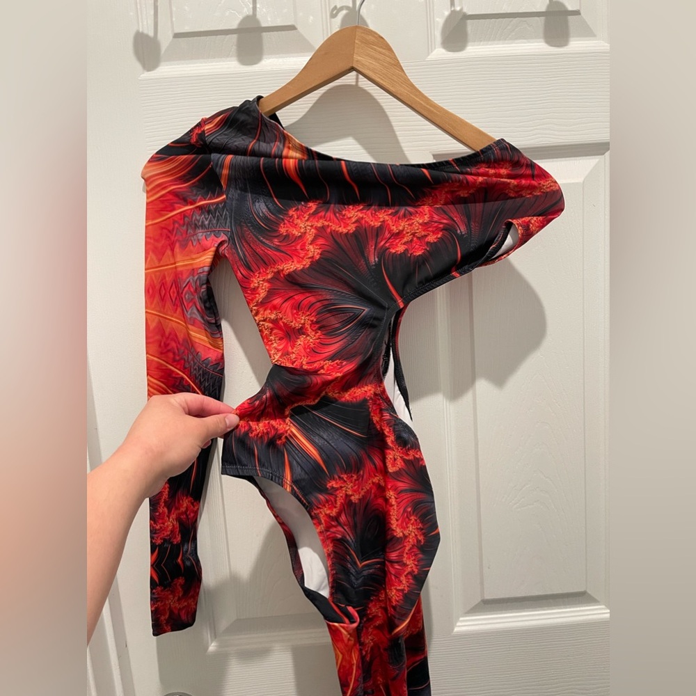 Badinka Fuego Asymmetrical Costume Bodysuit Size M